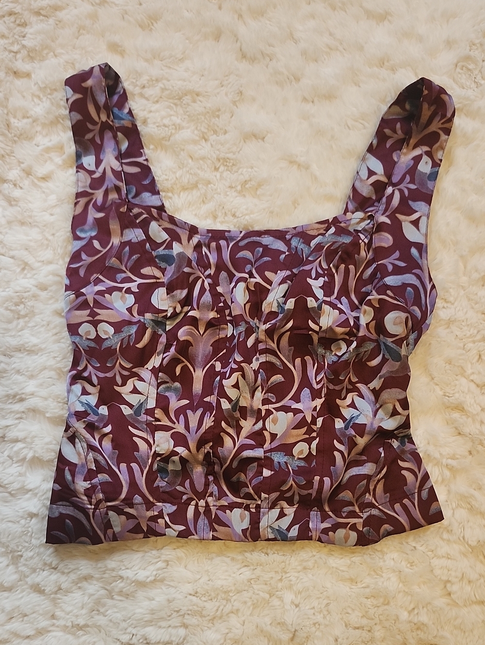 Free People Plum Floral Square-Neck Crop Top